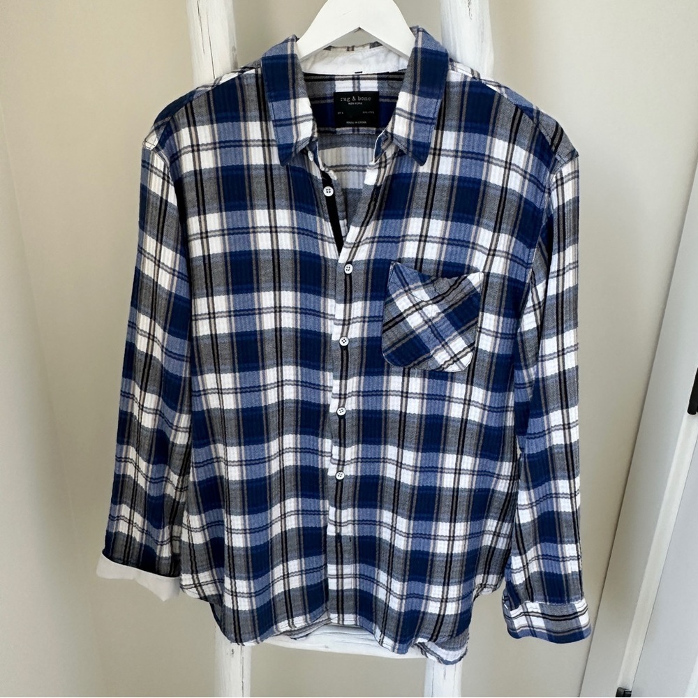Rag & Bone Blue and White Plaid Beach Shirt Fit
3 Sz Mens XXL